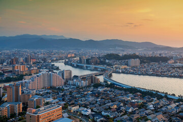 sunset cityscape view of expressway view by Fukuoka tower