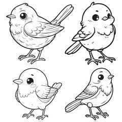 High-Quality Cute Cartoonic Thrush Standing Pose Outline Vector Illustrations