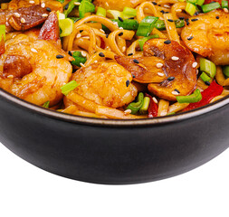 Asian stir fry noodles with shrimp and vegetables