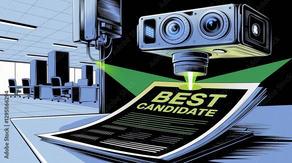 Poster cybernetic candidate selection: an artistic illustration depicts a futuristic scenario where an auto