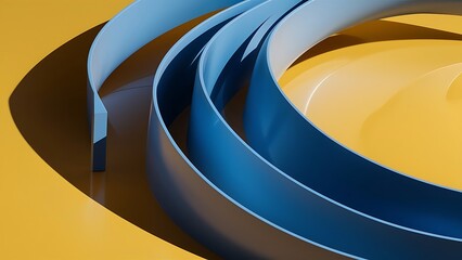 Top view of curved blue lines on yellow background