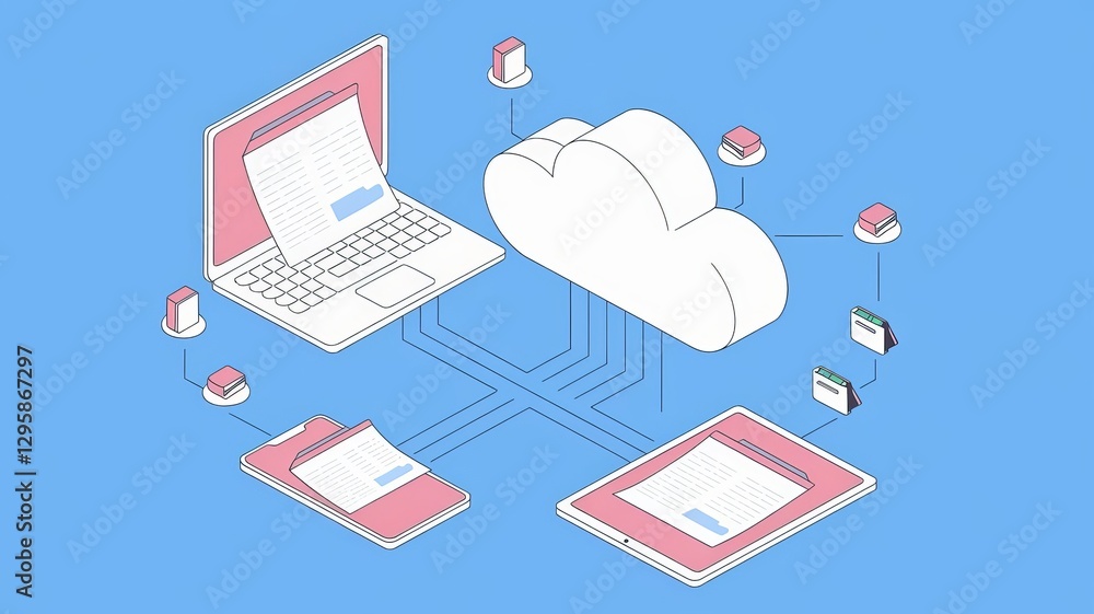 Poster cloud connectivity: illustrative image showcasing a modern cloud computing network, symbolizing inte