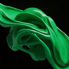 Close-up view of green abstract flowing paint on black background