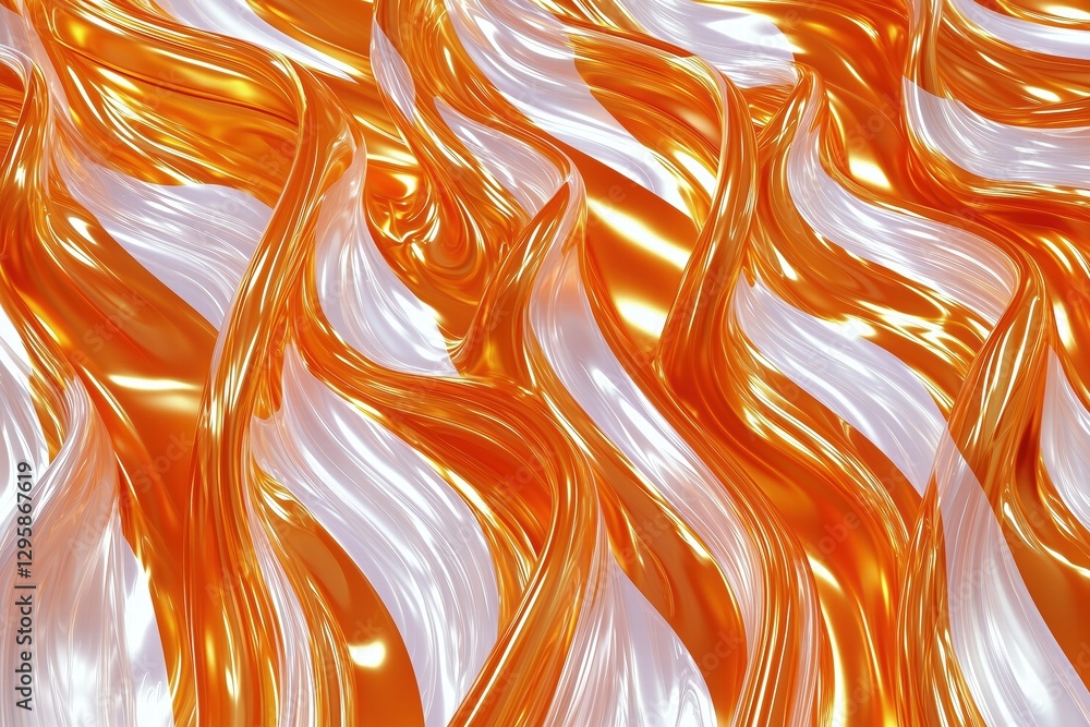 Poster a vibrant abstract design featuring flowing waves of orange and white colors, creating a dynamic and