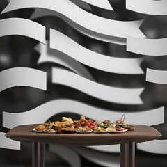 Wood table top on blur abstract white gray banner background - can be used for display or montage your products (foods)
