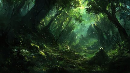 Enchanting Forest Path Lush Greenery Sunlight Dappled