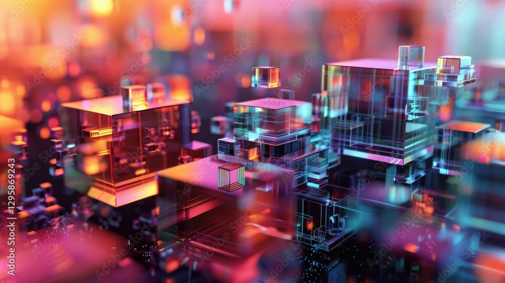 Poster explore a vibrant abstract representation of the modern digital world, showcasing colorful geometric