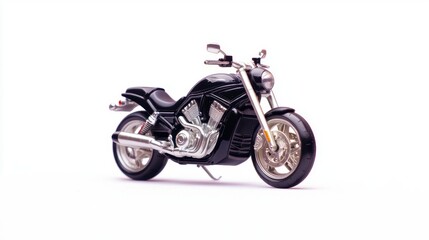 Detailed Close-Up of a Black Motorcycle Toy Model on White Background