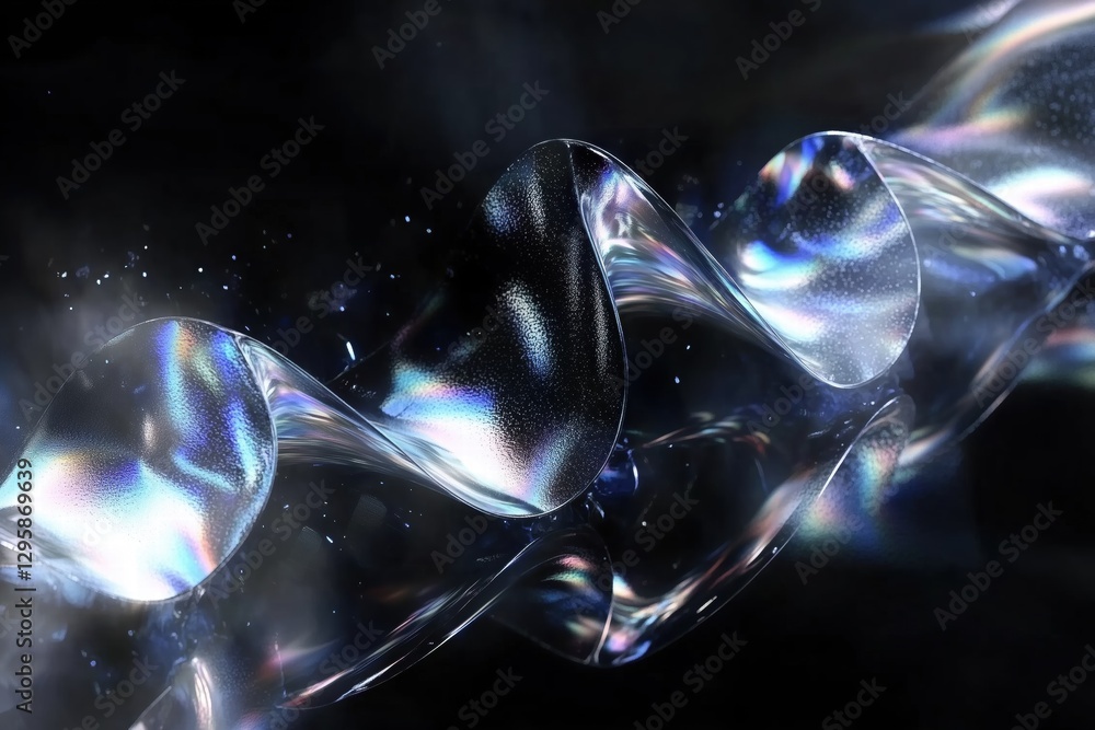 Poster a mesmerizing abstract representation of flowing, translucent ribbons with iridescent colors, set ag