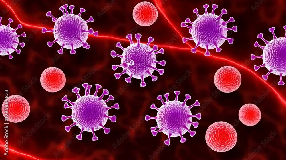 Aufkleber microscopic view of viruses and red blood cells in bloodstream exploring pathogen interactions and d