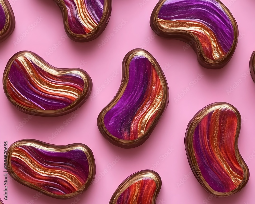 Poster colorful abstract design features several kidney bean shaped objects
