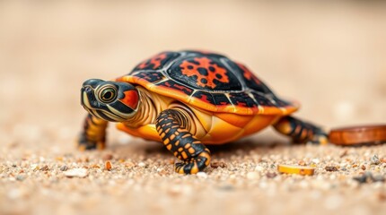 Obraz premium Turtle Close-up: Reptile Wildlife Portrait in Natural Environment, Walking on Ground with Shell and Scales