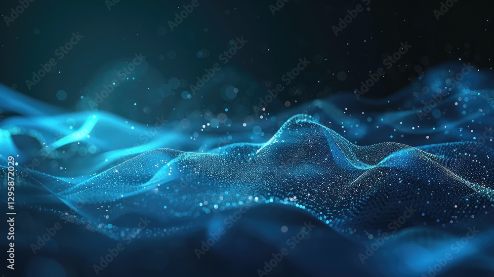 Poster a smooth of abstract representation of blue light waves and particles against on dark background in 