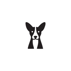 Simple black and white dog graphic..A stylized, black and white silhouette of a dog's head and neck.