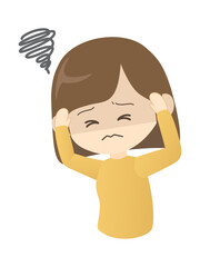 頭痛で頭をかかえる女性のイラスト