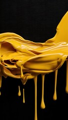 Close-up view of bright yellow flowing paint on black background