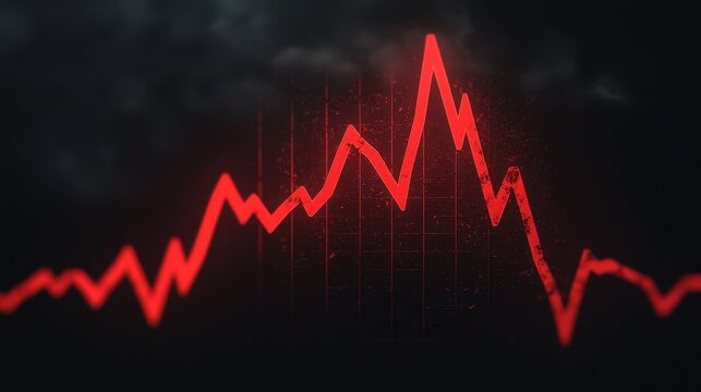 Red Graph Showing Volatility and Decline in Financial Market Trends