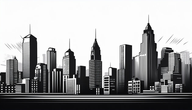 City with skyscrapers in 2d illustration isolated on white and copy space for text or logo, part 2