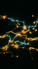 A dark background with a yellow and blue light