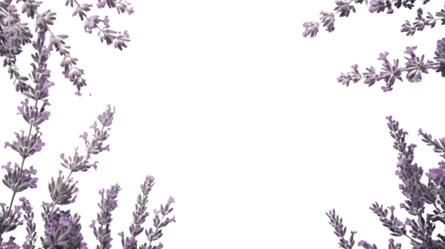 Lavender flowers creating a border on transparent background