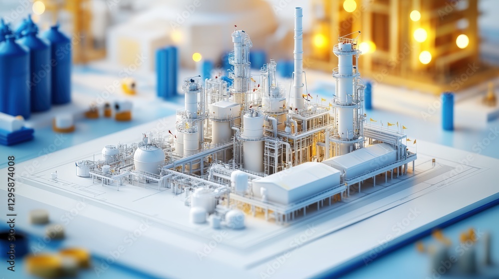 Poster model cityscape showing numerous buildings and structures with a detailed urban layout and design