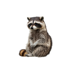 Fototapeta premium Realistic raccoon sitting calmly against a solid white background
