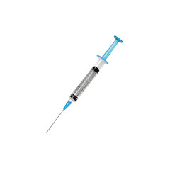 Fototapeta premium Medical syringe with blue needle on a transparent background