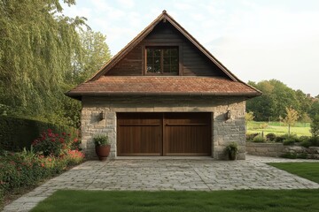 Outbuilding with Garage: Luxury Design for House Construction on Garden Parcel
