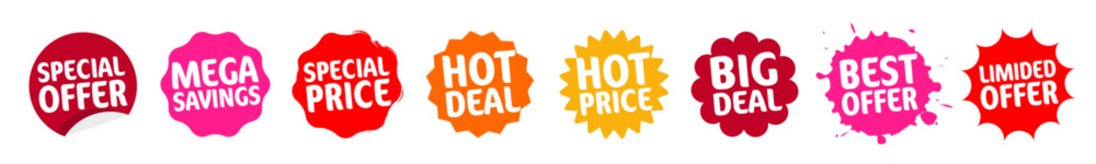 Promotional stickers on color background