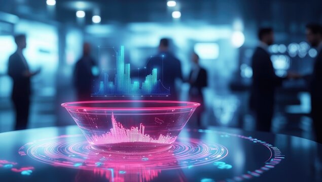 Holographic data display in office meeting