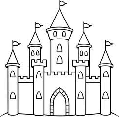 Fototapeta premium Castle Coloring Page Vector Illustration for Kids - Fun and Creative Activity