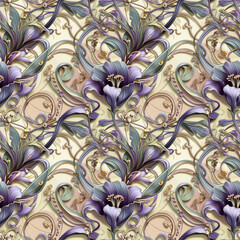 Art Nouveau florals seamless pattern featuring flowing lines and elegant botanical designs
