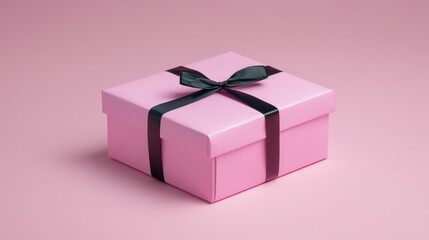 Fototapeta premium A beautiful pink gift box adorned with a dark ribbon