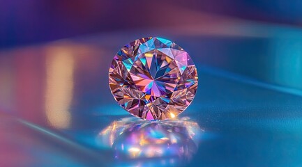 Fototapeta premium Brilliant Diamond with Colorful Reflections on Metallic Surface 