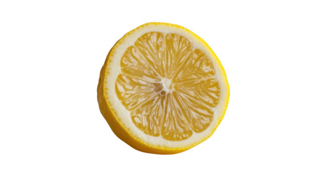 Juicy lemon slice hovering on transparent background