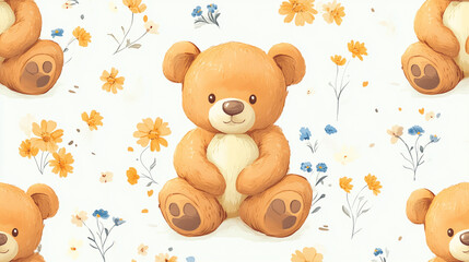Seamless pattern of cute teddy bear