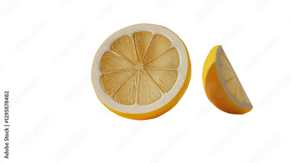 Poster lemon slices floating on transparent background: 3d render of fresh citrus fruit