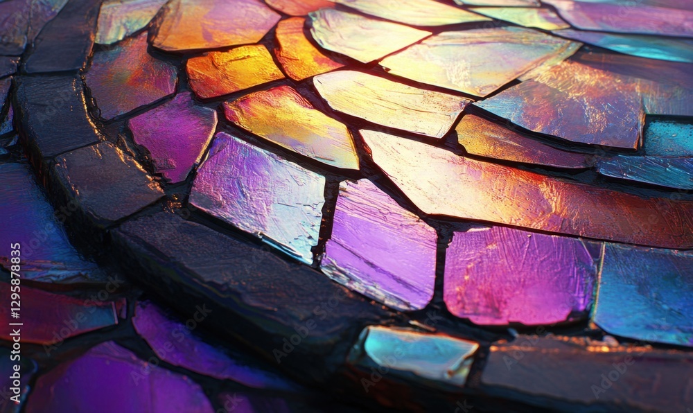 Poster iridescent mosaic tiles curve in abstract art design background