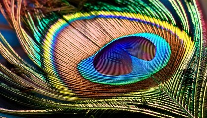 Obraz premium Close-Up of a Peacock Feather, Highlighting the Iridescent Colors and Intricate Patterns
