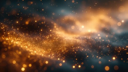 Naklejka premium Abstract design of golden light shine across graphic background. Visual effect glowing with gold or orange color reflect brightness to scenery perfect for energetic and creativity wallpaper. AIG53.