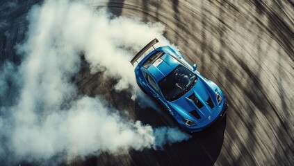 Blue sports car drifting on a race track