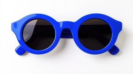 Stylish Round Blue Sunglasses with Dark Lenses on White Background