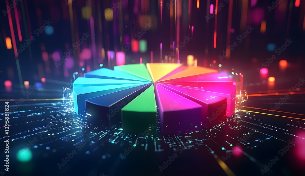 Aufkleber Colorful pie chart exploding in digital data space