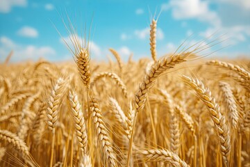 Fototapeta premium Golden Wheat Field Under Sunny Sky (1)