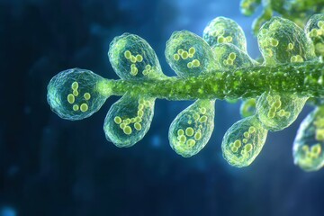 Penicillium the Molded Fungus: Microbial Science Behind the First Antibiotic Penicillin. 3D Illustration of Green Spores and Growth