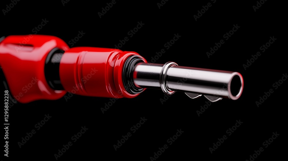 Poster a close-up image of a red audio connector with a shiny metallic tip, highlighting its details agains