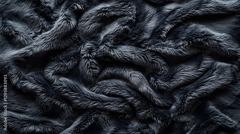 Poster richly detailed close-up of a black fur texture highlighting softness and depth with subtle shiny hi