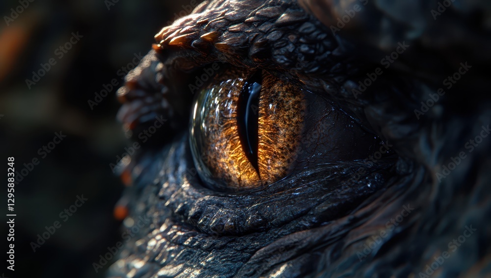 Poster close-up of a mythical creature eye with intricate details and luminous colors capturing the essence
