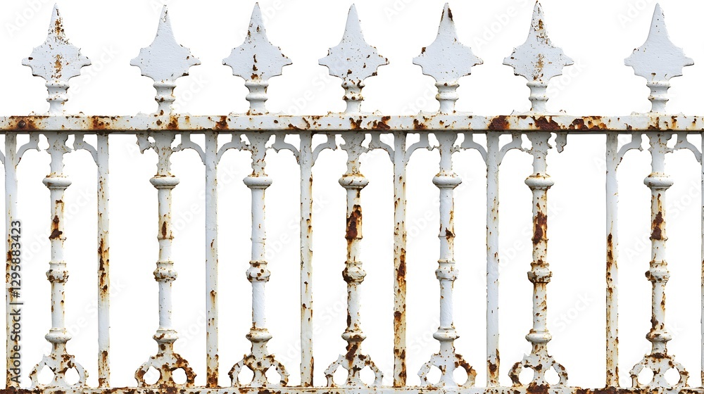 Poster weathered rusty fence showcasing layers of rust accumulation and textural variations offering a rust