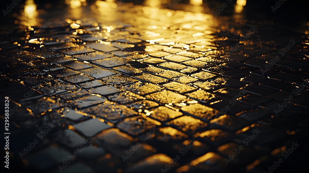 Poster tiled floor with light reflecting off its surface creating a striking visual effect ideal for modern